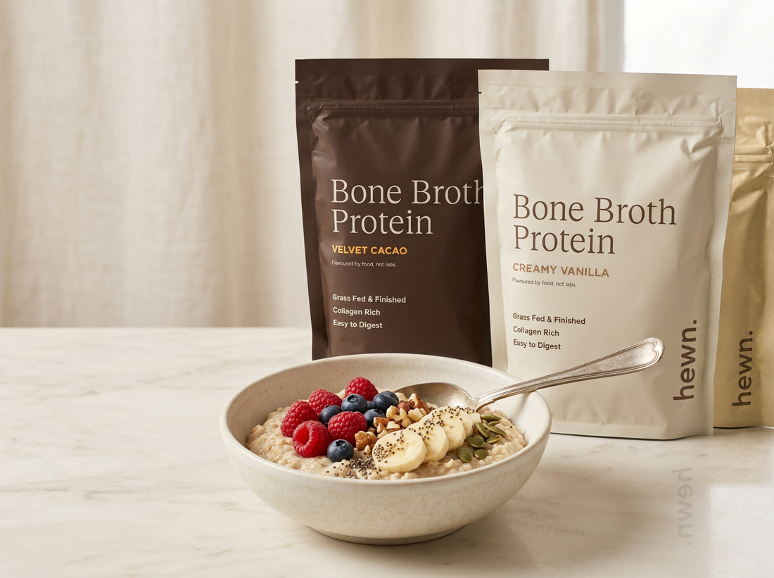 HEWN bone broth protein with oats and breakfast
