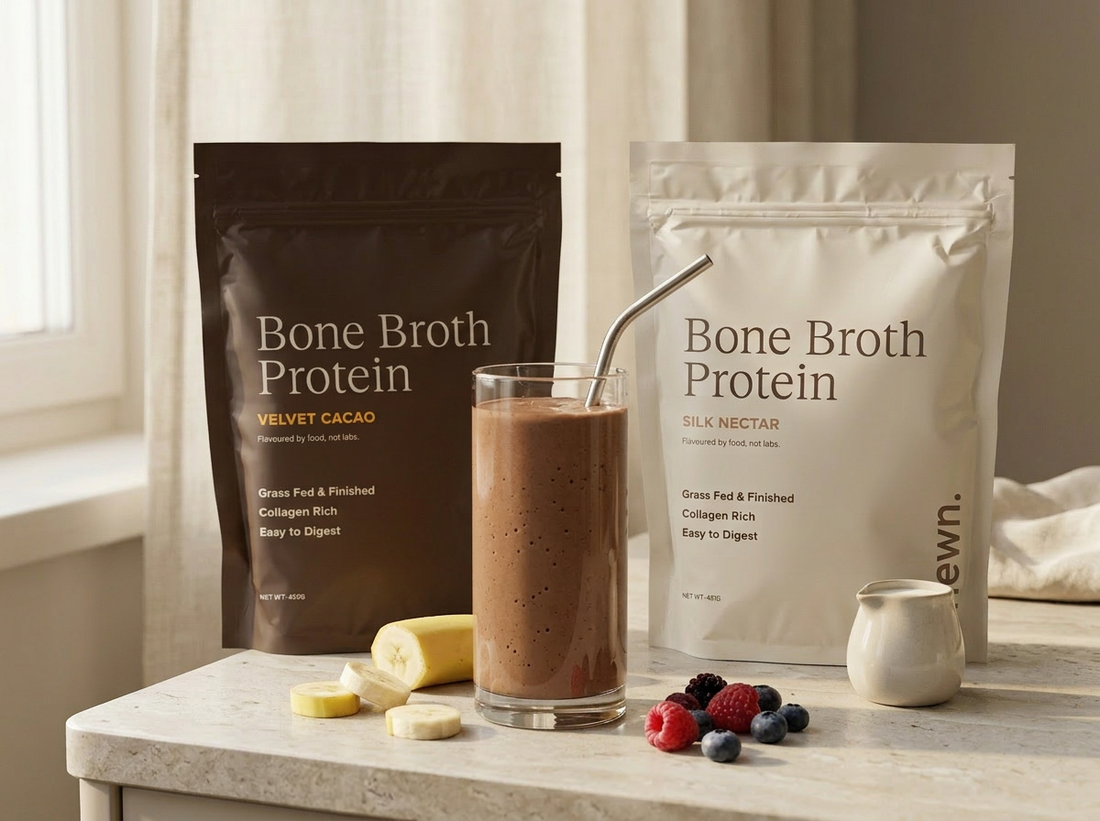 HEWN bone broth protein blended into a smoothie