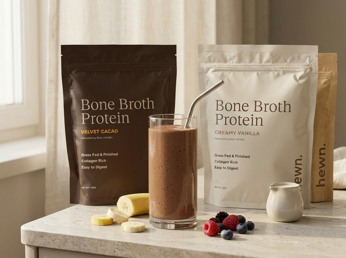 HEWN bone broth protein blended into a smoothie
